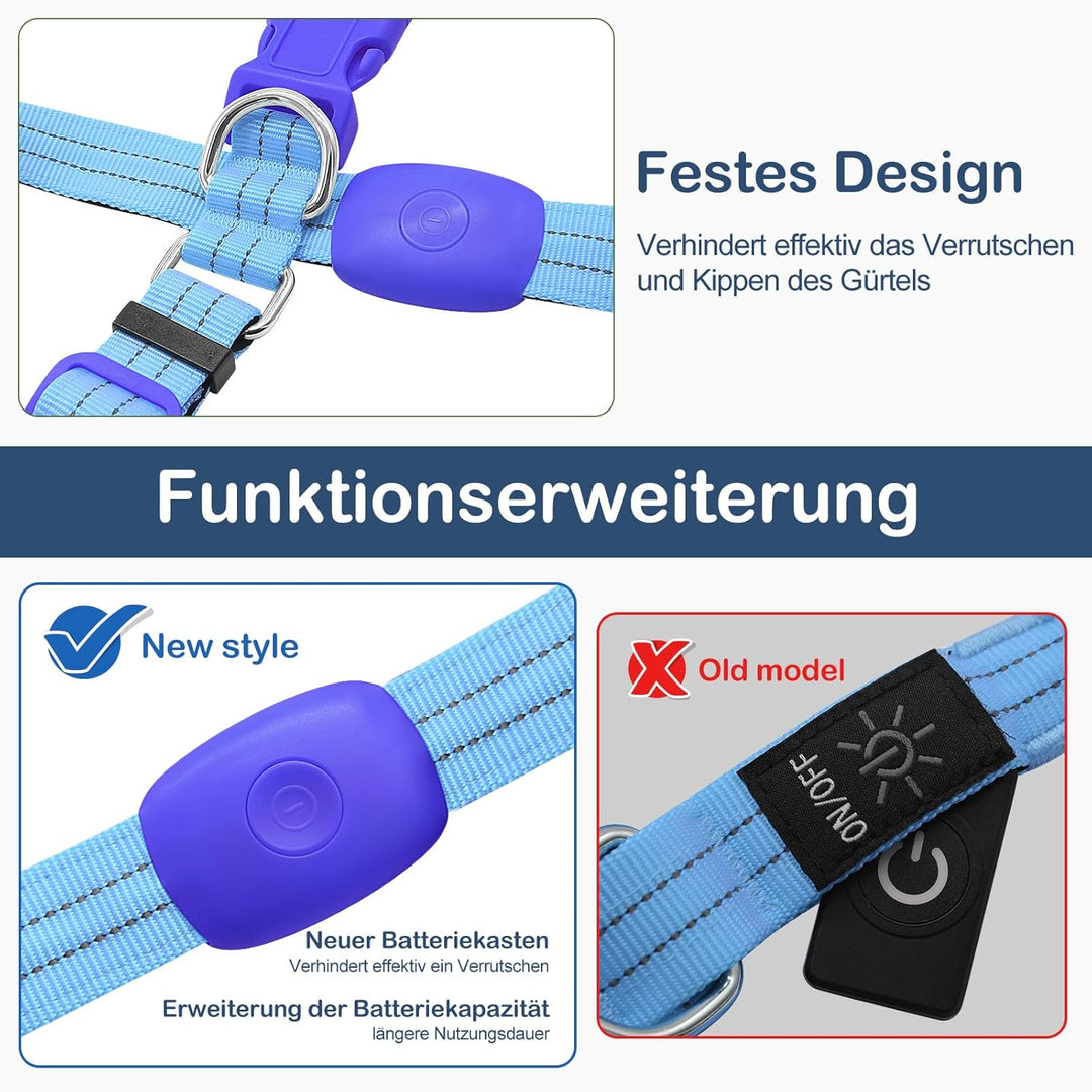 Beleuchtetes Hundegeschirr LED, Wiederaufladbar, Für Nachtspaziergänge Blau, M M Blau, M Blau