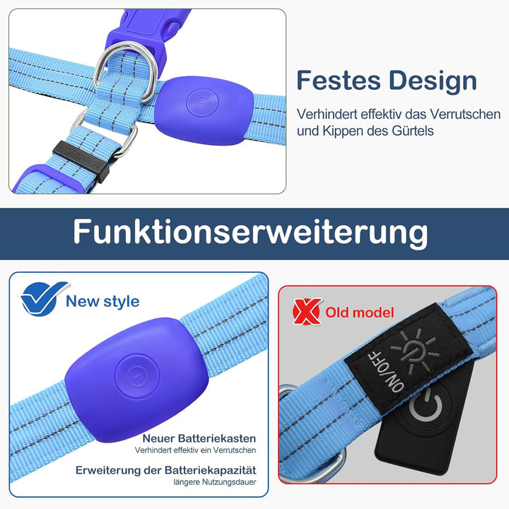 Beleuchtetes Hundegeschirr LED, Wiederaufladbar, Für Nachtspaziergänge Blau, M M Blau, M Blau