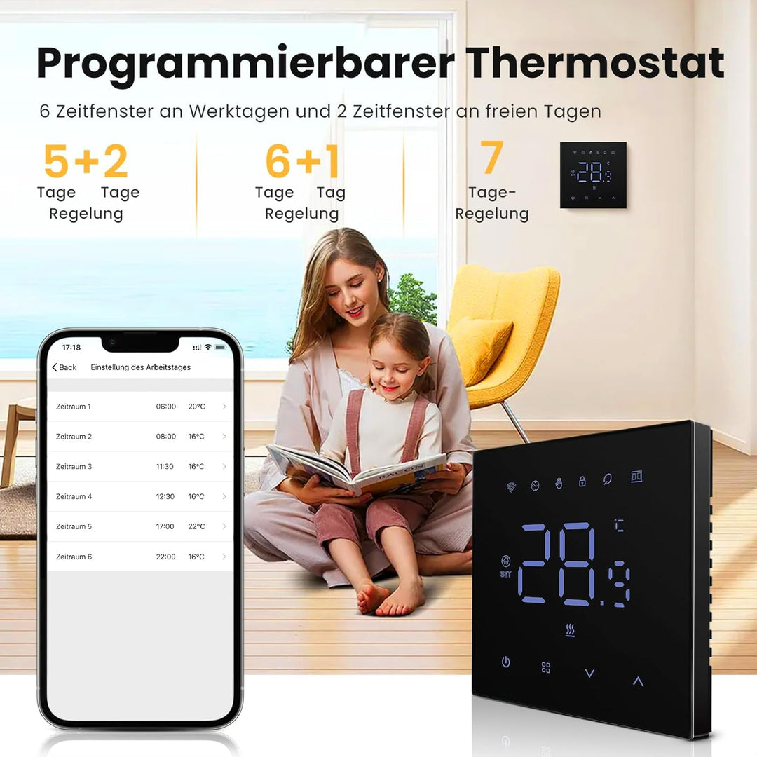 MIUCDA Thermostat Fussbodenheizung Elektrisch WiFi, Smart Elektrische Heizungsthermostat, Digital Ra