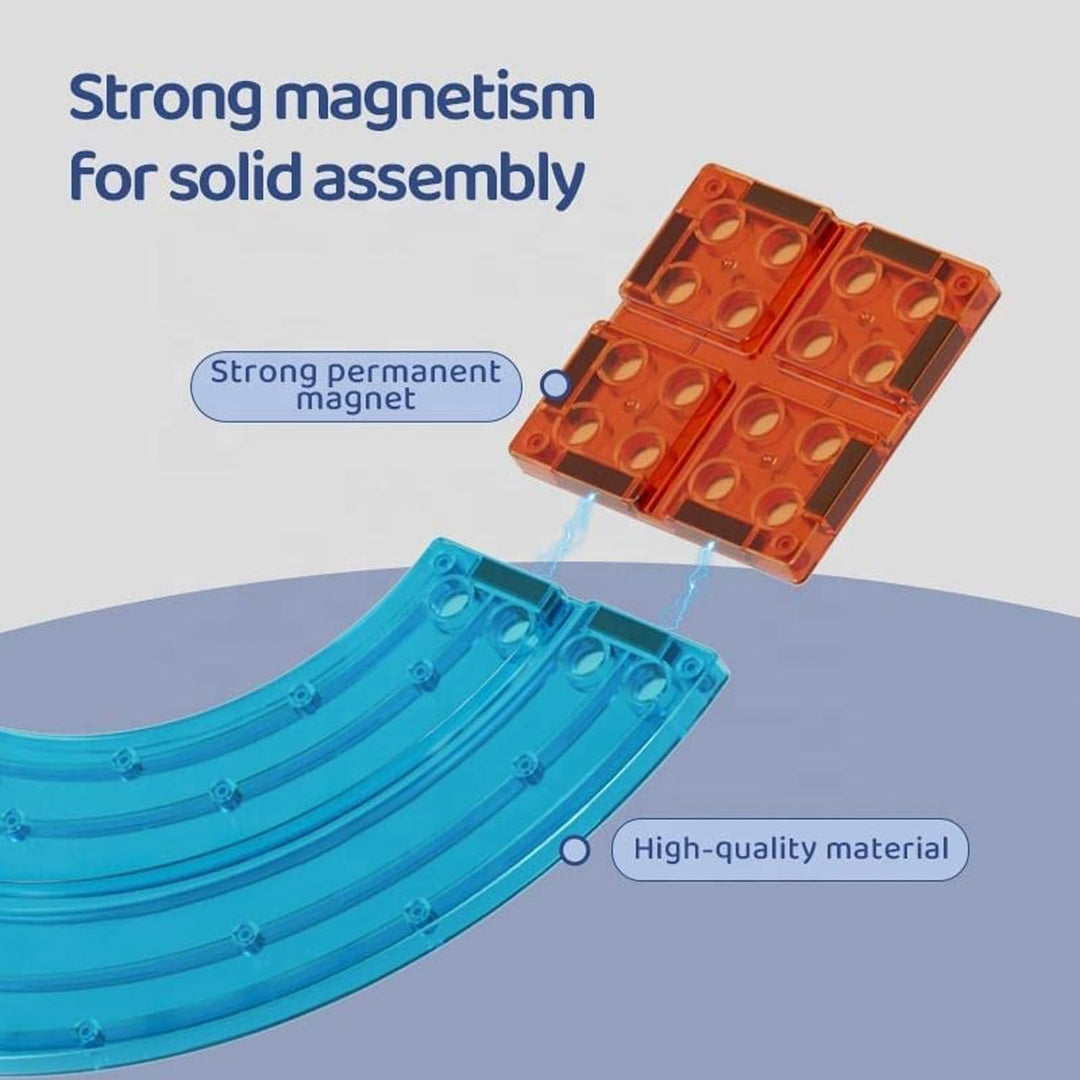 CELMAN Magnetische Bausteine Autorennbahn, 63 Stück Set 3D Magnet Bausteine Auto Rennbahn, Magnetbau