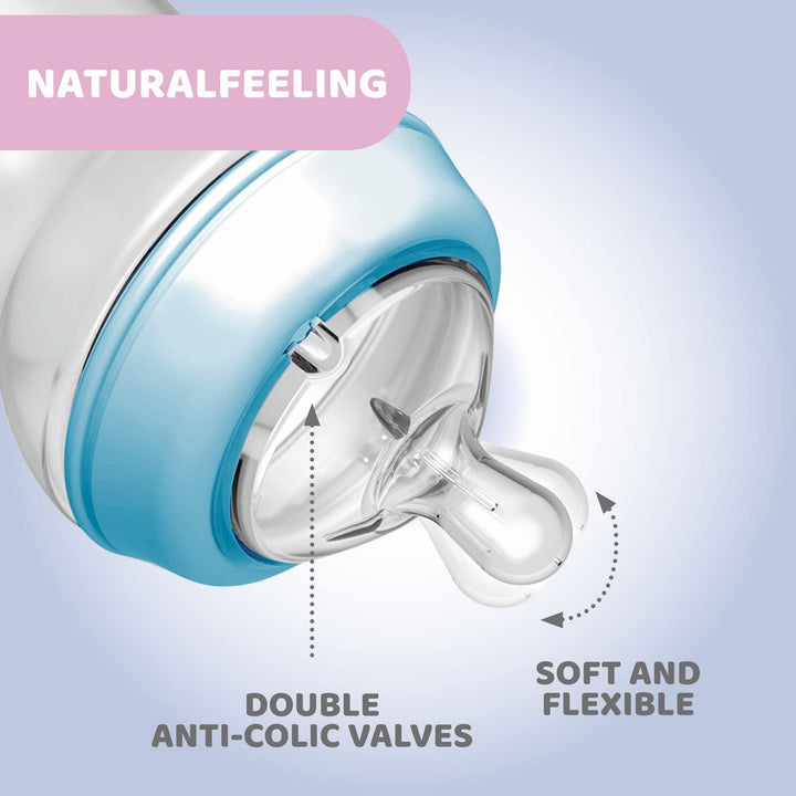 Chicco Natural Feeling Anti-Kolik Babyflasche 6+ Monate, 2 Stück, 330 ml, Babyfläschchen mit Weichem