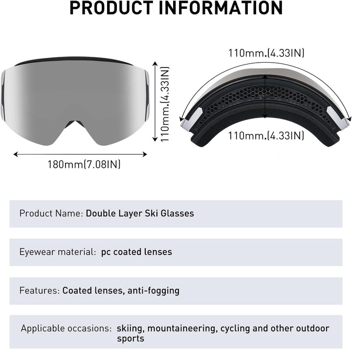 AVAWAY Skibrille Snowboard Brille für Brillenträger Herren Damen Erwachsene Magnet-Wechselsystem OTG