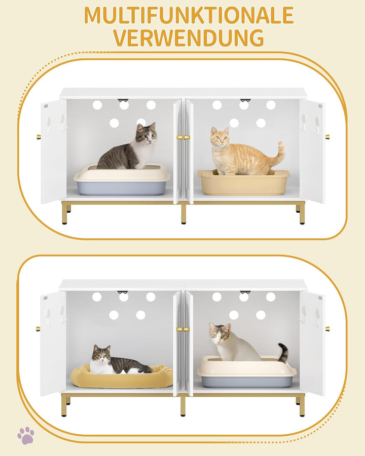 Hzuaneri Katzenschrank für 2 Katzen, 119cm Versteckte Katzentoilettenmöbel, Hölzernes Haustierhaus,