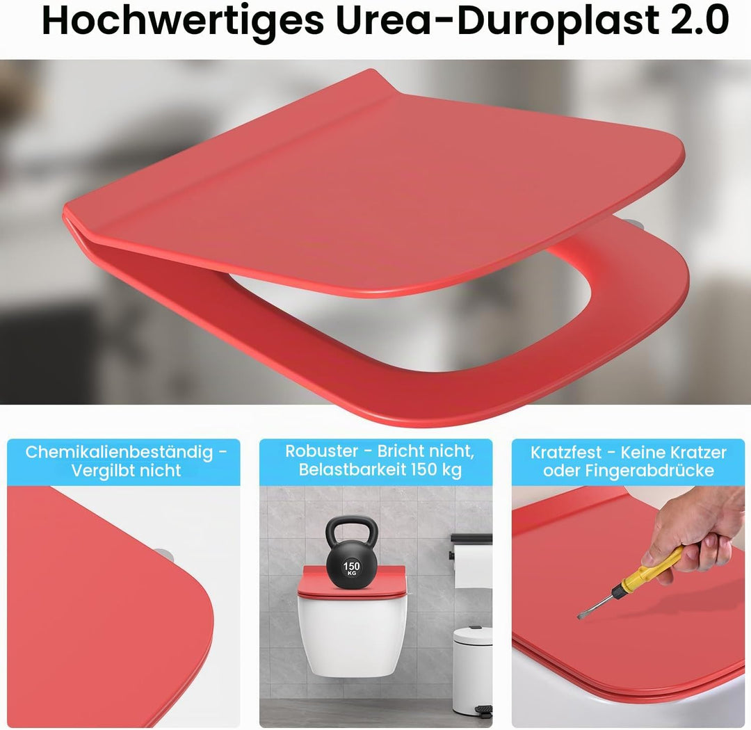 WC Sitz Eckig Form, Toilettendeckel mit Absenkautomatik, Klobrille Duroplast mit Schnellverschluss,