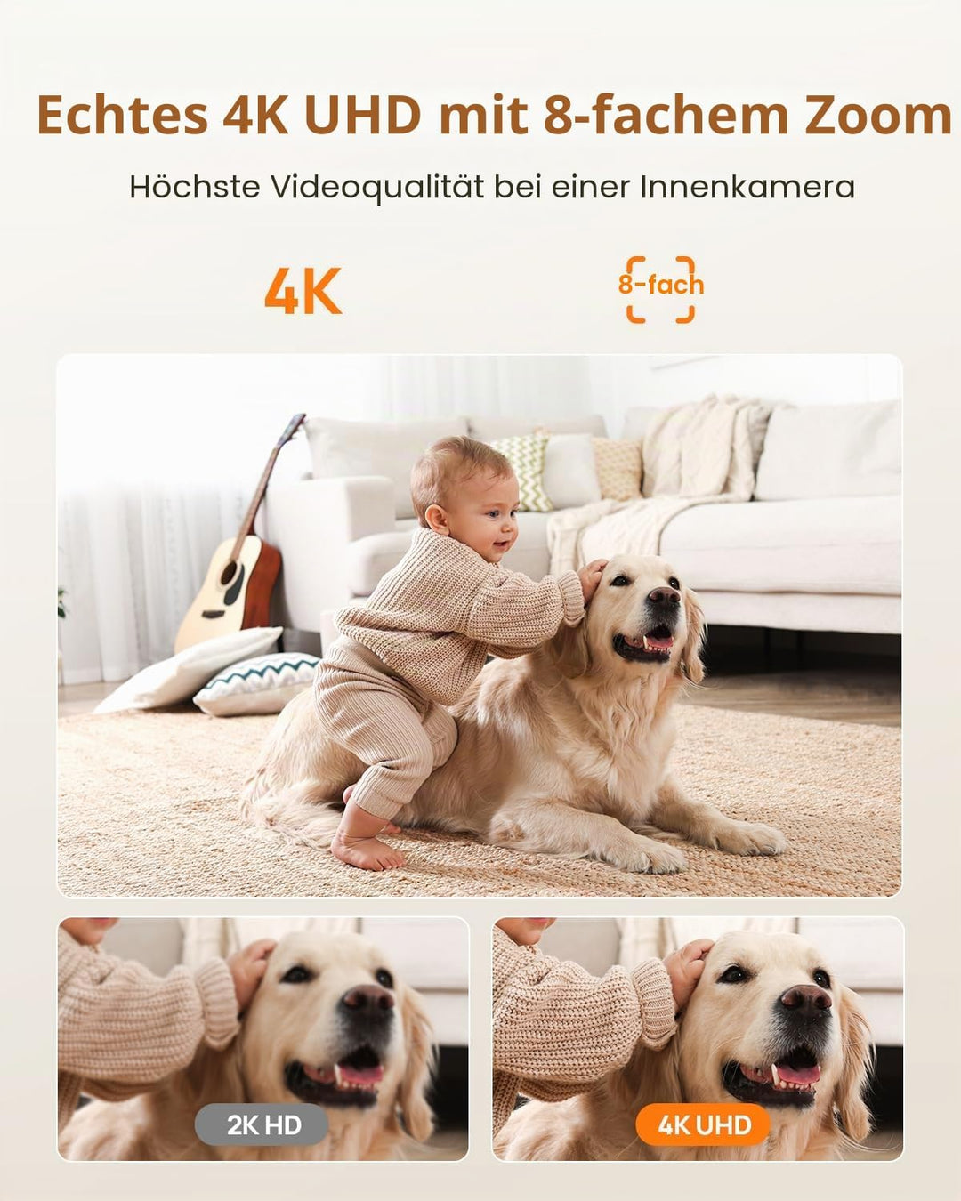 Anona Pano 4K Innenkamera mit 64 GB SD-Karte. Baby-/Haustierüberwachung per App, 360° Schwenk/Neige,