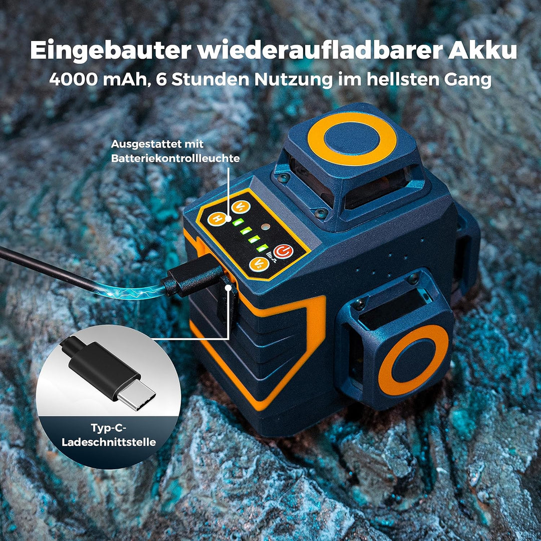 CIGMAN Kreuzlinienlaser Grün 3 x 360 Grad Laser Wasserwaage Nivellierlaser mit wiederaufladbarer Lit
