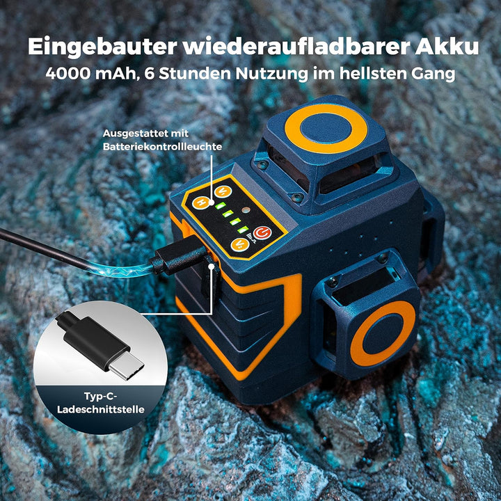 CIGMAN Kreuzlinienlaser Grün 3 x 360 Grad Laser Wasserwaage Nivellierlaser mit wiederaufladbarer Lit