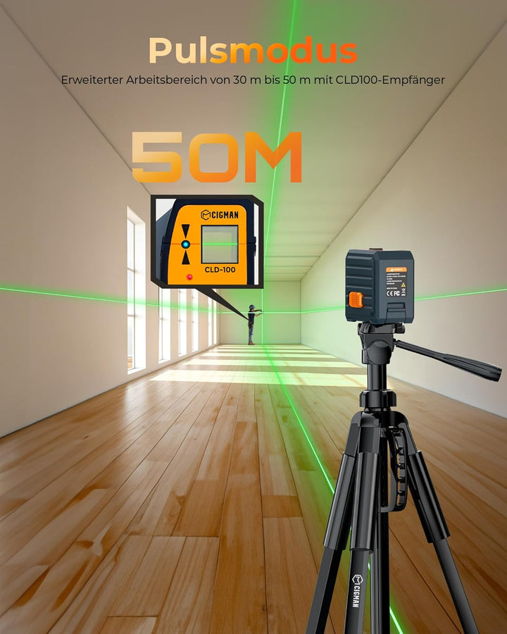 Kreuzlinienlaser, CIGMAN Grüner Kreuzlaser Selbstnivellierend Linienlaser, 30m Arbeitsreichweite, 36