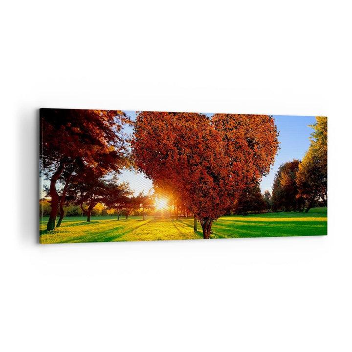 Wandbilder Dekoration Wohnzimmer Baum Park Frühling Herz Panorama Bilder auf Leinwand 120x50cm Leinw