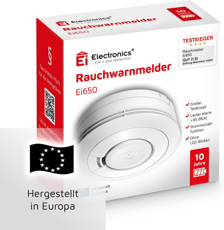 Ei Electronics Ei650 Rauchwarnmelder, Rauchmelder im 2er Set, Stand-Alone-Gerät mit Batterie für 10