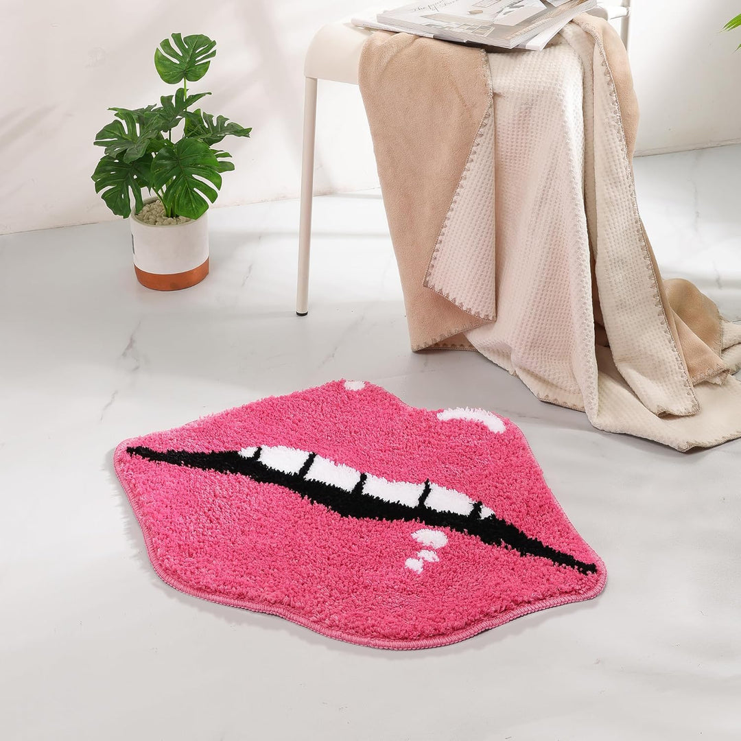 Panstar Pink Lips Badezimmerteppich, niedliche Lippen, Badematte, rutschfeste Lippenform, saugfähig,