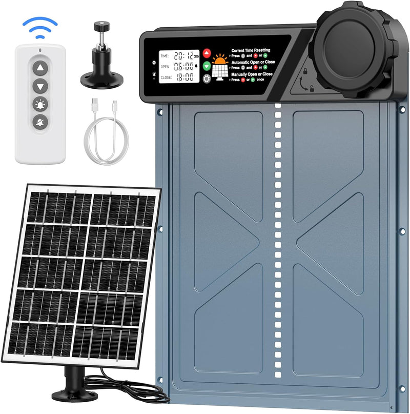 CHAMUTY Grosse Automatische Hühnerklappe Solar, Elektrische Hühnerklappe Automatisch mit Timer, 7W S