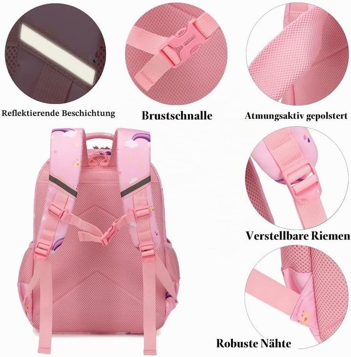 Kinderucksack Einhorn für Mädchen Schulrucksack Rucksack Kinder Schultasche 3 in 1 Schultaschen Sets