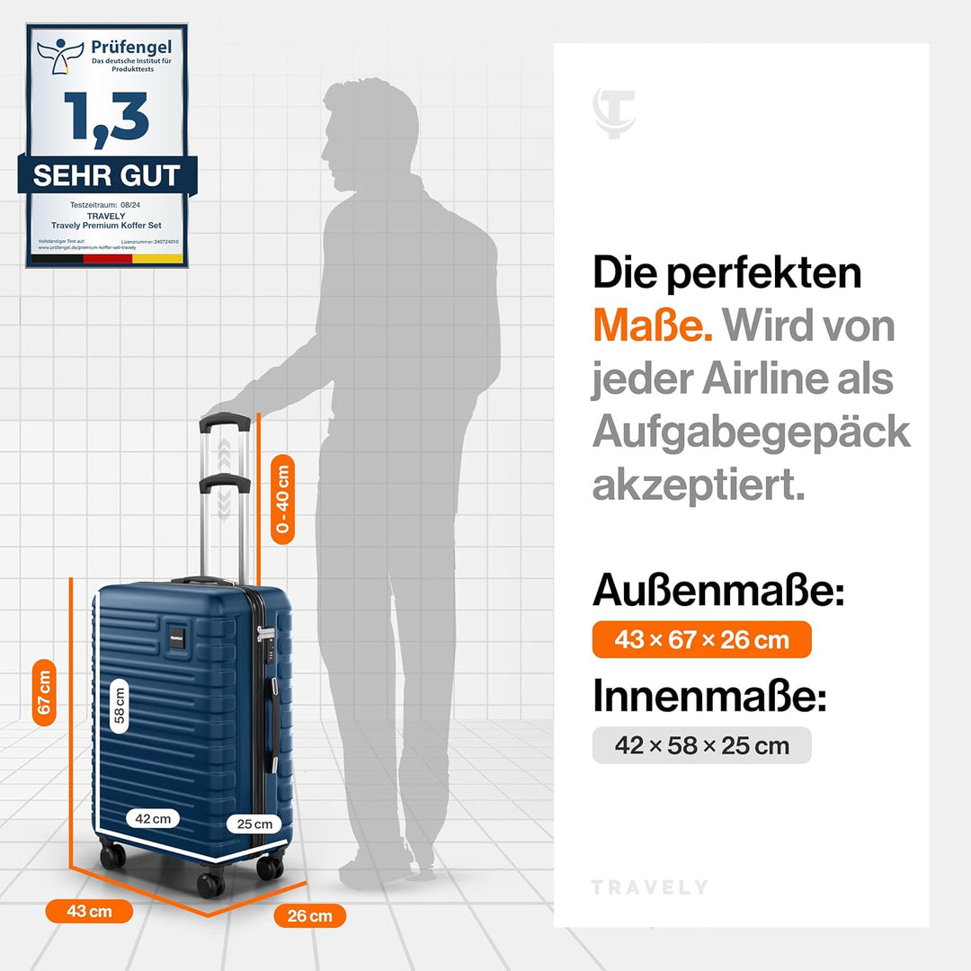 Travely Premium Koffer 24" Jede Menge Platz mit mehr als 75L Volumen, sehr robuster Hartschalen Koff
