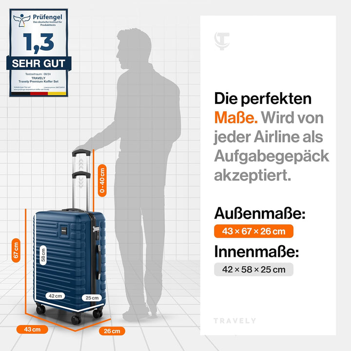 Travely Premium Koffer 24" Jede Menge Platz mit mehr als 75L Volumen, sehr robuster Hartschalen Koff