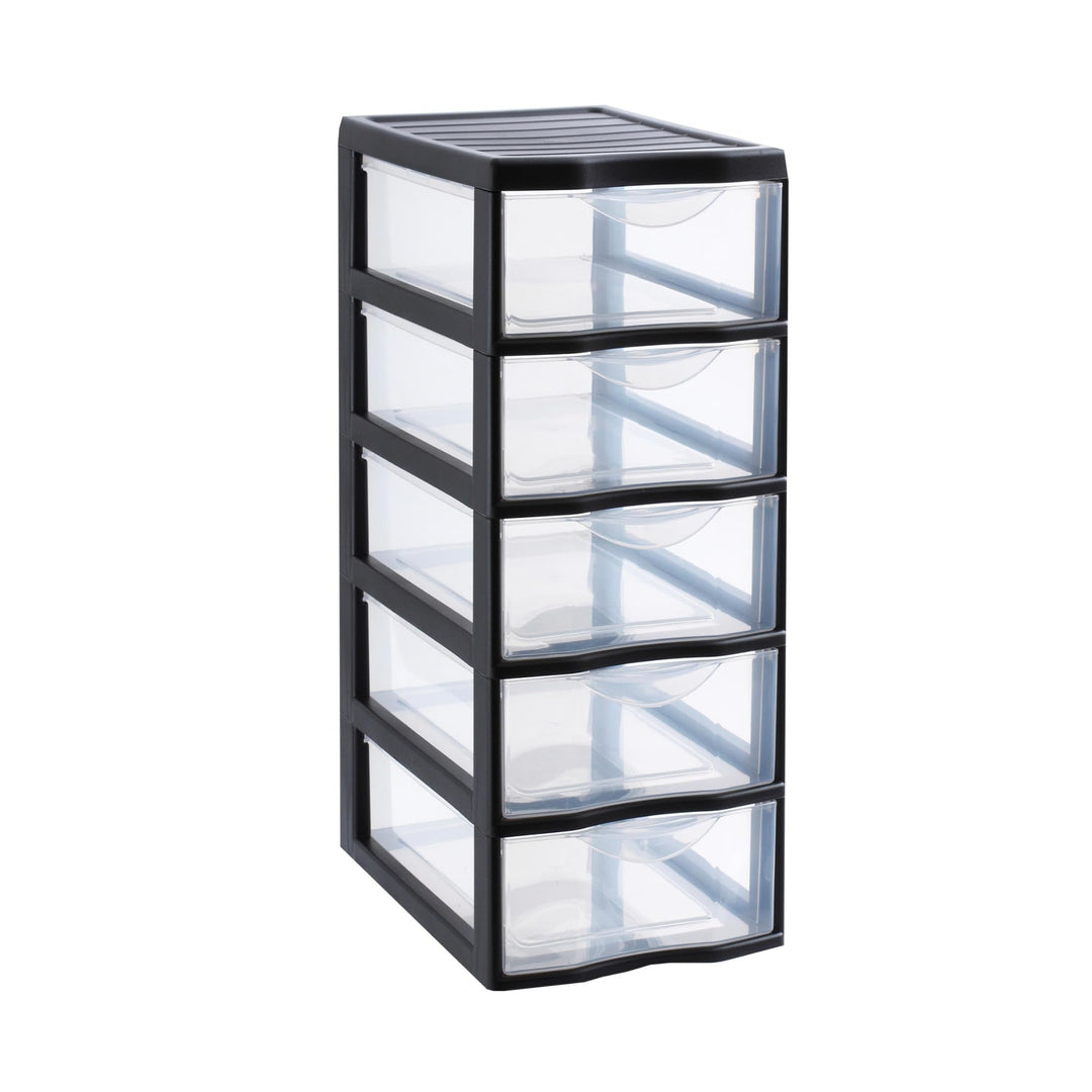 SUNDIS Orgamix, schubladenbox aus Kunststoff, 5 transparente Schubladen im A4-Papierformat, Höhe 61
