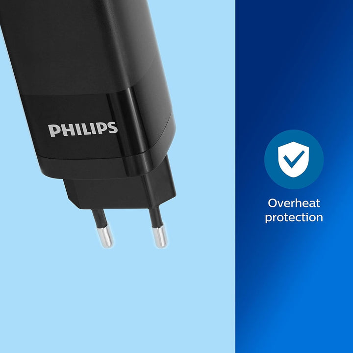 PHILIPS DLP2681/12 - Netzladegerät mit 65W Ausgangsleistung - USB-A- und USB-C-Zweifachausgang - Sch