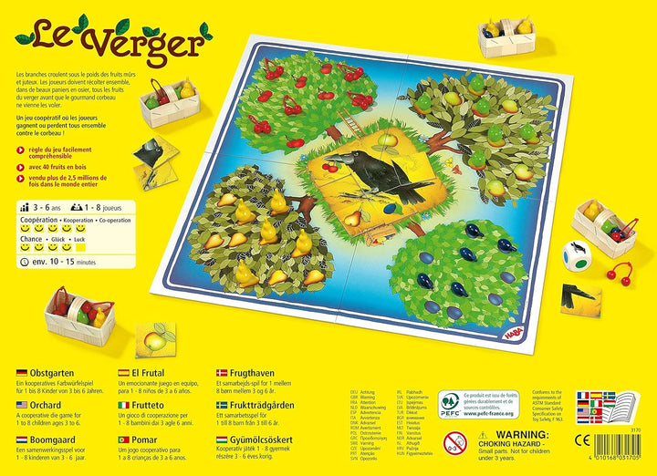 HABA Le Verger Jeu de dés passionant, avec 40 fruits en bois et des règles faciles à comprendre, jeu