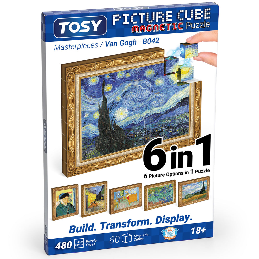 TOSY Picture Cube Van Gogh: 6-in-1 magnetisches Bilderpuzzle, 80 Blöcke, 488 Flächen/Magnete, 0,6 Zo