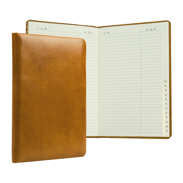 DELMON VARONE - Personalisierbares Adressbuch DIN A5 gebunden mit A-Z Register in Vintage Anilin Led