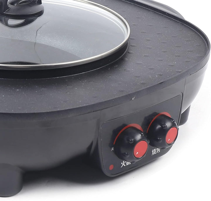 2 In 1 Hotpot und Grill,Multifunktions Hot Pot Und Bbq Tischgrill,Non Stick Rauchloser Temperatur Ei