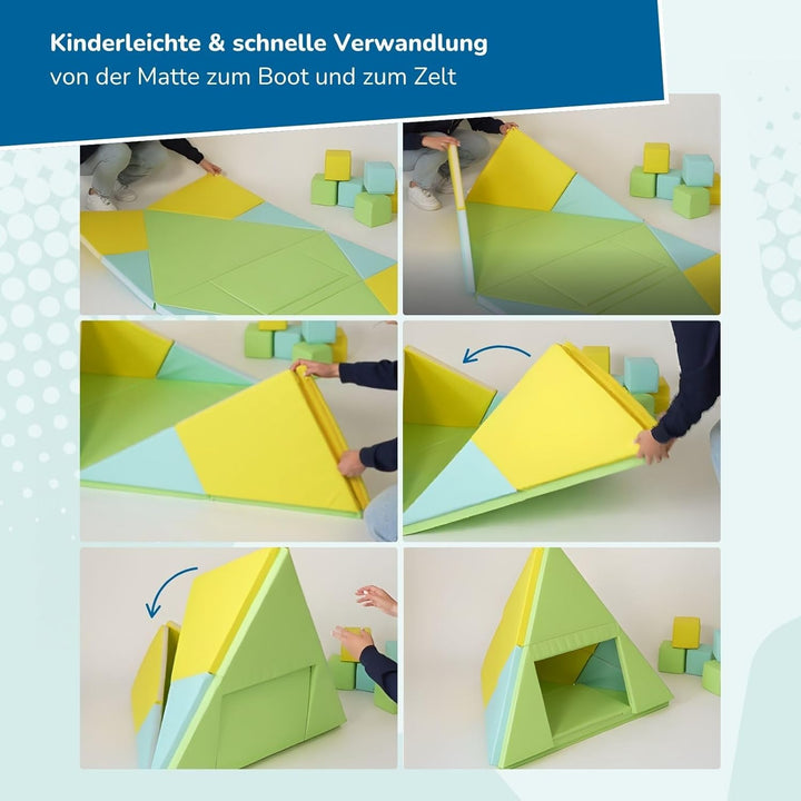 alldoro 60801 Faltbare Spielmatte 3-in-1, Krabbelunterlage, Tipi-Zelt & Spielboot, ab 0 Jahren, 182