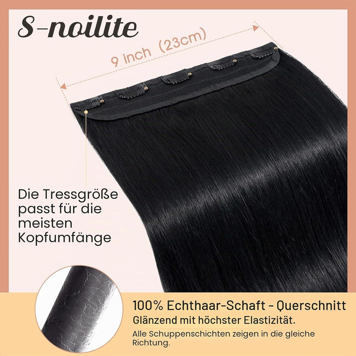 S-noilite Clip In Extensions Echthaar Schwarz Real human hair 1 pieces 5 clips Haarverlängerungen au