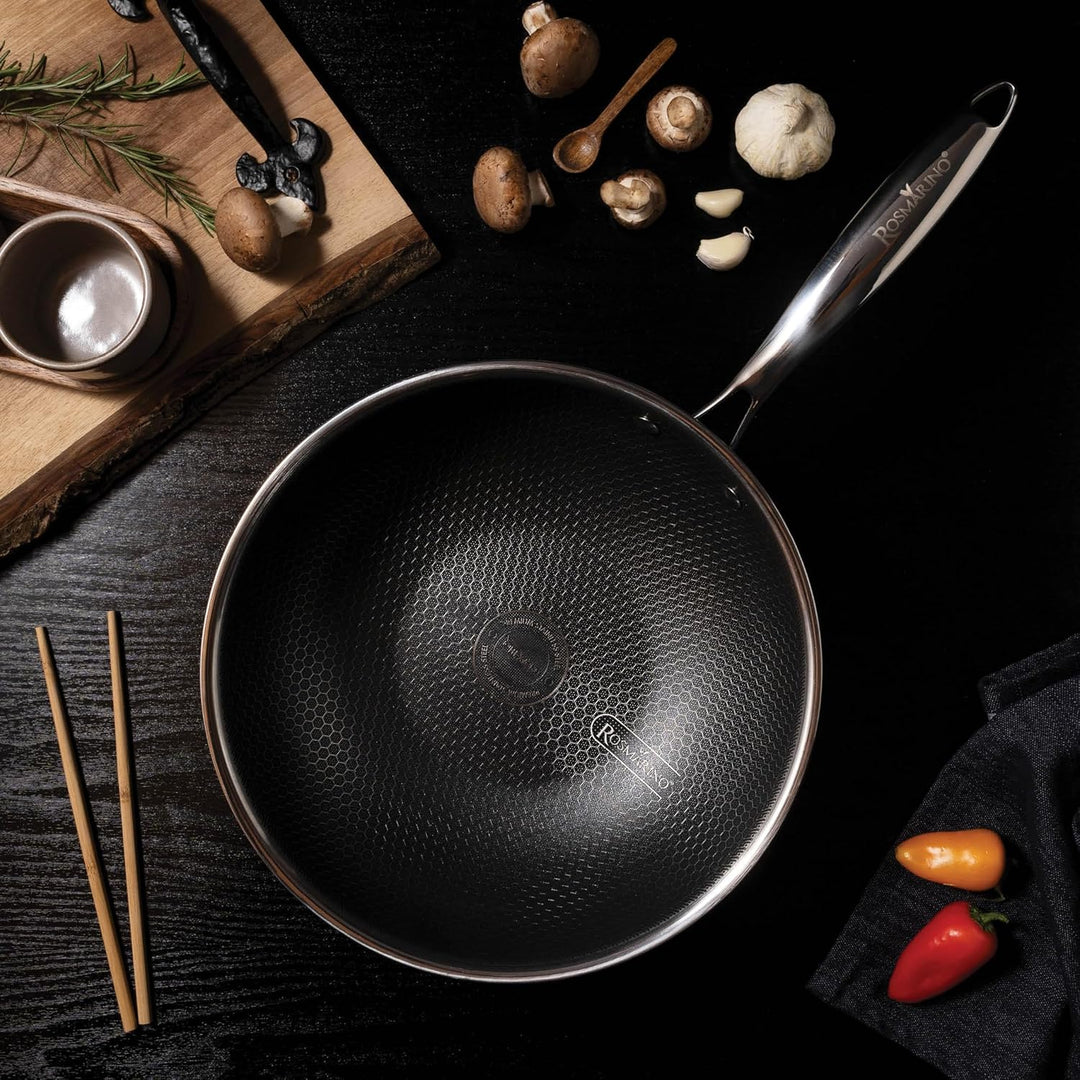Rosmarino HexaPRO 2.0-28 cm Edelstahl Wok – Premium Antihaft Beschichtung, ofenfest – Ideal für viel