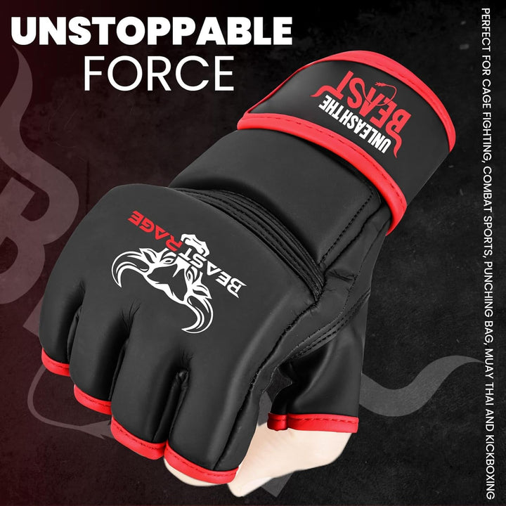 BEASTRAGE MMA Handschuhe für Männer und Frauen,Martial Arts Mitts Grappling Sparring,Ventilated Palm