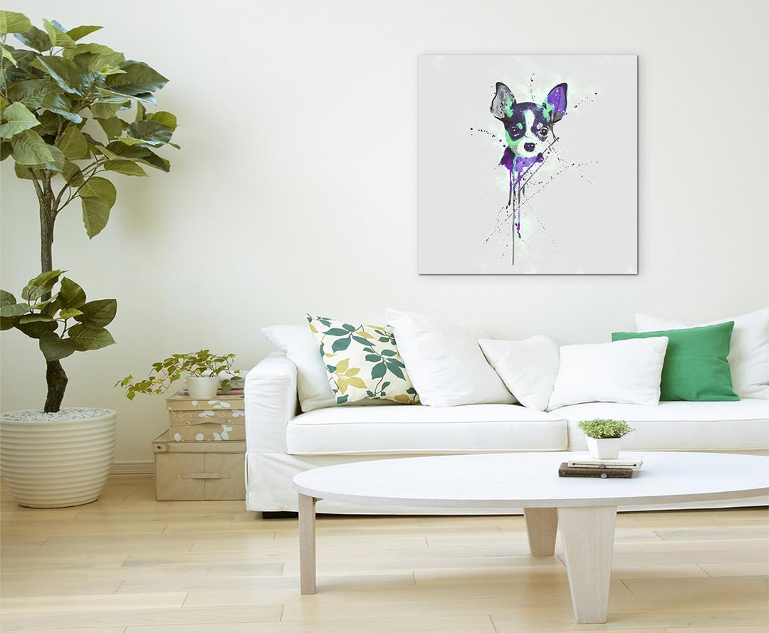 Paul Sinus Art Chihuahua 60x60cm Keilrahmenbild Kunstbild Aquarell Art Wandbild auf Leinwand fertig