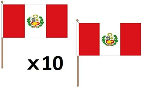 STOCKFLAGGE PERU 45x30cm mit holzmast - 10 stück PERUANISCHE STOCKFAHNE 30 x 45 cm - flaggen AZ FLAG