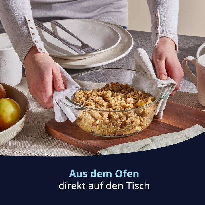 KHG Auflaufformen aus Glas mit Deckel 4er Set 1,5 Liter Rund für kalte & warme Speisen, spülmaschine