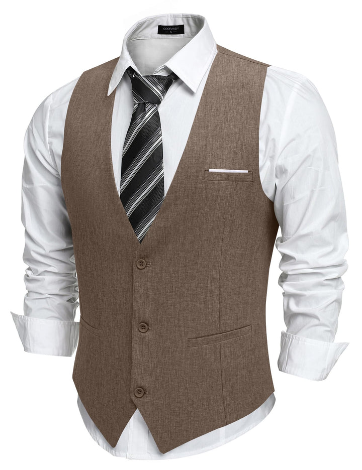 COOFANDY Weste Herren Anzug mit Taschen Anzugweste Gilet Casual Hochzeitsweste V-Ausschnitt Business