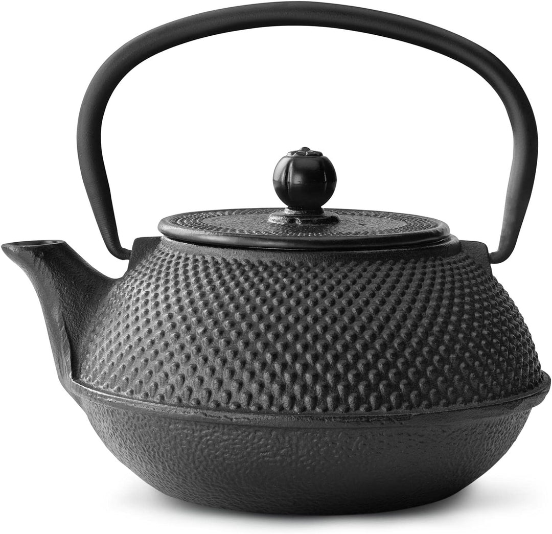 Teekanne asiatisch Gusseisen Set schwarz 0.8 Liter mit Edelstahl Tee-Filter-Sieb-Einsatz für losen T