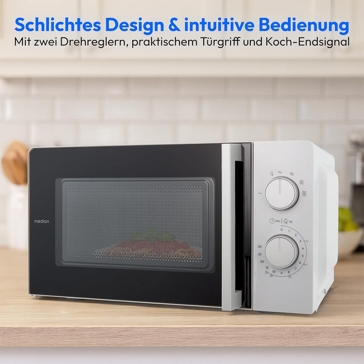 MEDION Mikrowelle klein (20 Liter, 700 Watt kompakt und platzsparend, 5 Mikrowellenstufen, Auftaufun