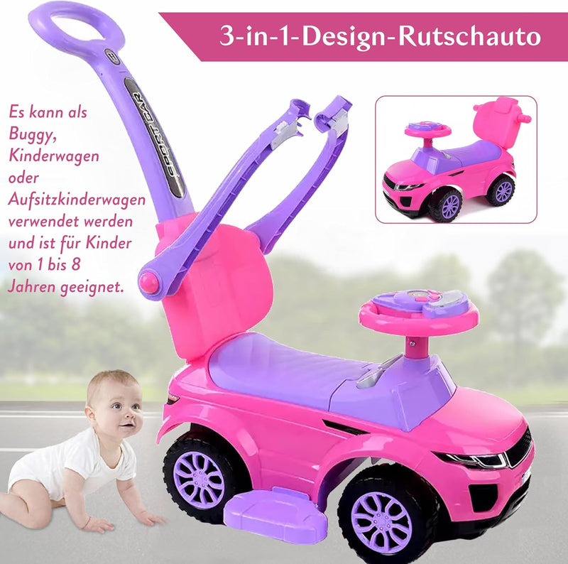 COIL Rutschauto mit der Schiebestange 614W Rutscher Babyrutscher Rutschfahrzeug Rosa, Rosa