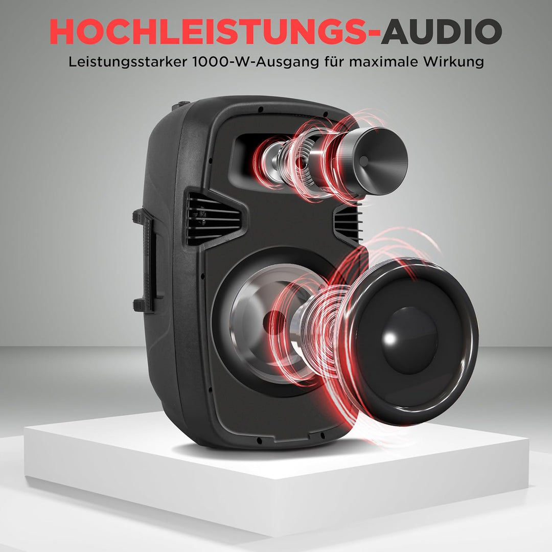 Pyle PA Anlage, 1000W- PA Anlage Komplettset, Lautsprecher mit Mikrofon, Partybox Bluetooth, DJ Laut