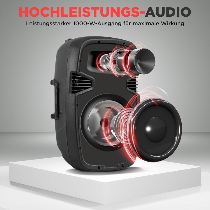 Pyle PA Anlage, 1000W- PA Anlage Komplettset, Lautsprecher mit Mikrofon, Partybox Bluetooth, DJ Laut