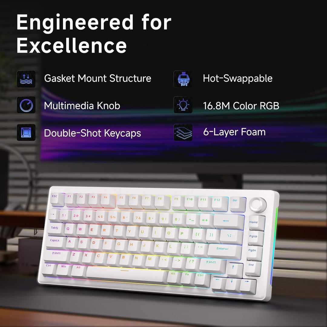 Dierya DK81E Gaming Tastatur,75% Prozent Gasket Mechanische Tastatur mit Knopf,RGB Hot Swap Linearer