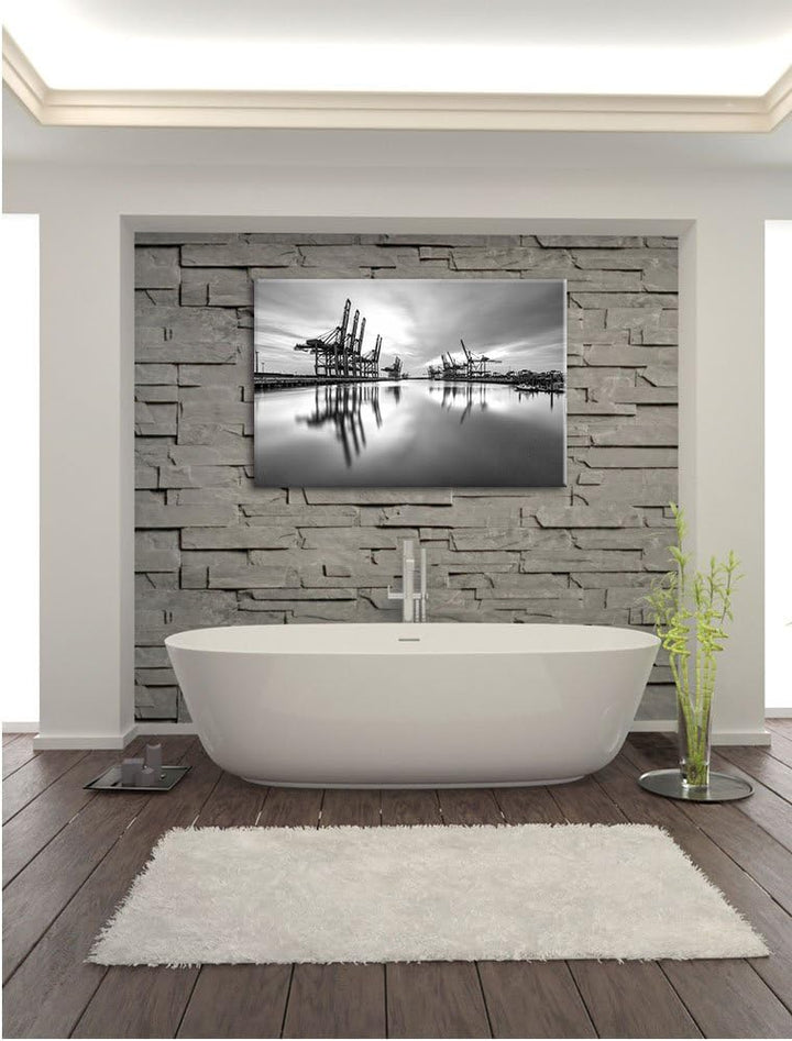 Pixxprint Hafen im Abendschein/Format: 100x70cm / Leinwandbild fertig bespannt Wandbild Kunstdruck,