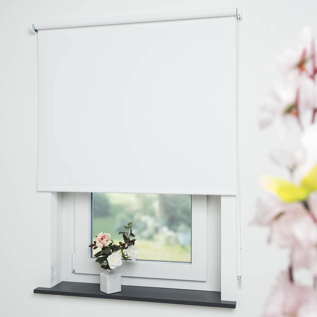 Liedeco® Rollo, Fenster Rollo, Kettenzug-Rollo / 122 x 180 cm (Breite x Höhe), weiss/Verdunkelnd, Ab