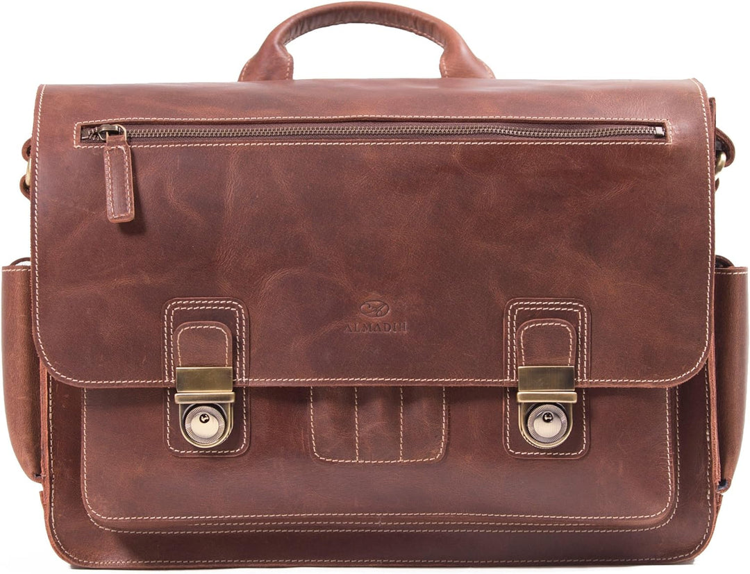 ALMADIH Leder Messenger *WILL* handgefertigt aus robustem Premium Rindsleder braun Vintage Sattlerqu
