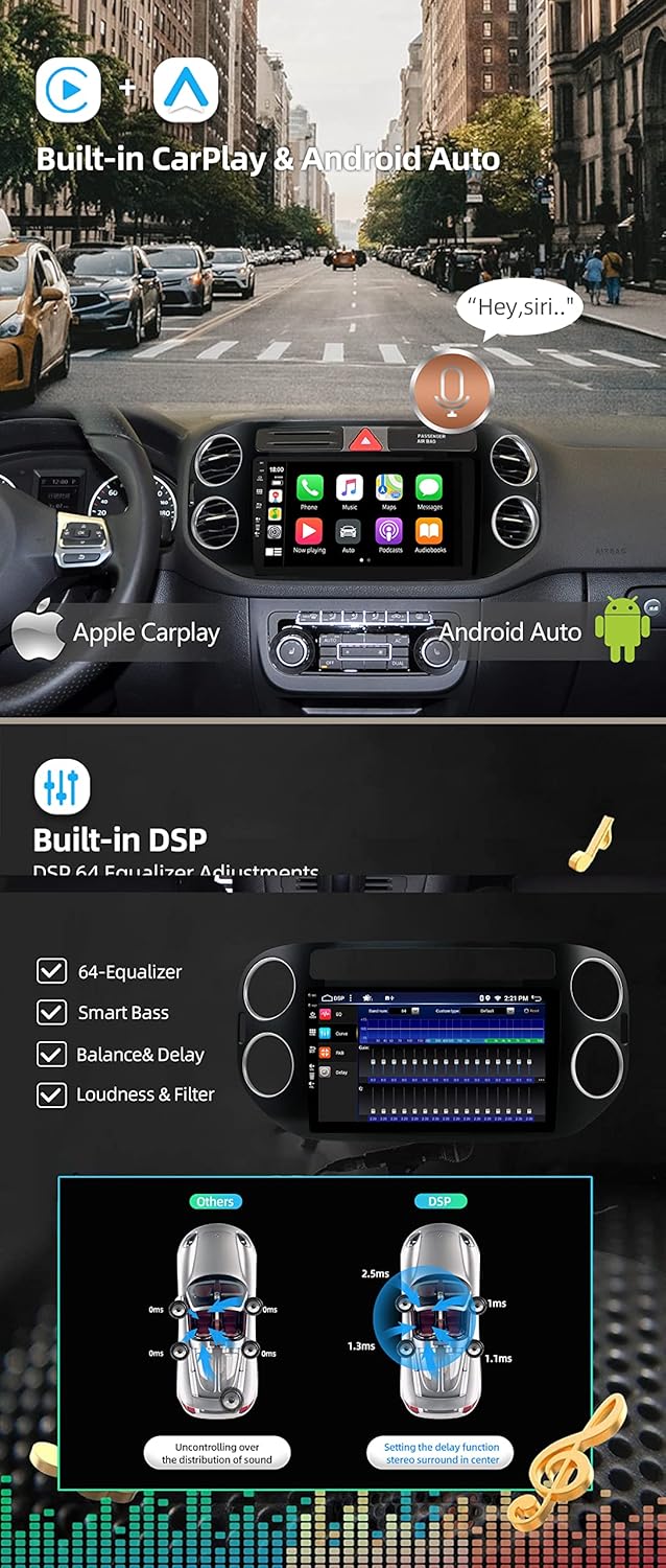 JOYX Android 13 IPS Autoradio Passt für VW Tiguan 1 NF (2006-2017) - [4G+64G] - Eingebaut DSP/Carpla