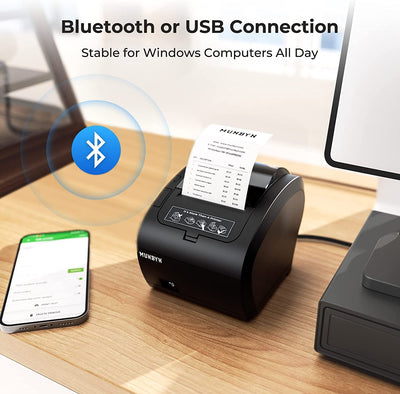 MUNBYN Bluetooth 5.0 Thermodrucker Bondrukcer P047 mit Einzel-USB-Anschluss, 80mm POS-Drucker, Therm