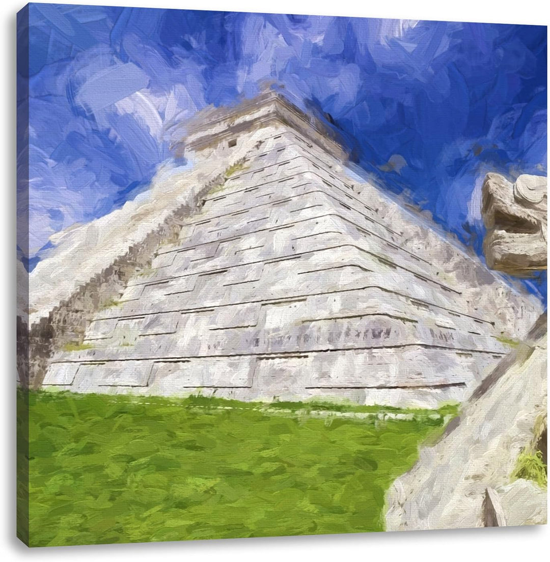 Maya Tempel in Mexiko, Format: 70x70 auf Leinwand, XXL riesige Bilder fertig gerahmt mit Keilrahmen,