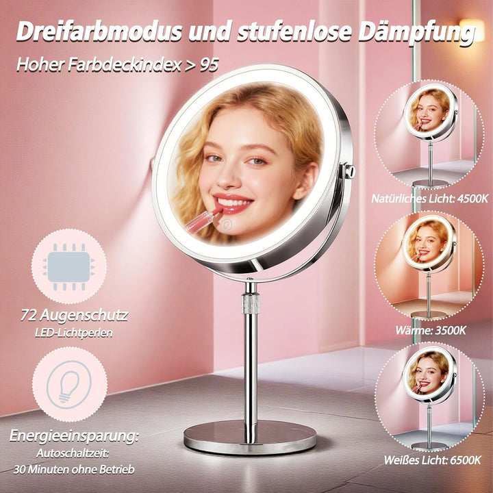 Wiederaufladbar Kosmetikspiegel mit 1X/10X Vergrösserungs LED Make-up Spiegel mit Lichtern, 9 Zoll d