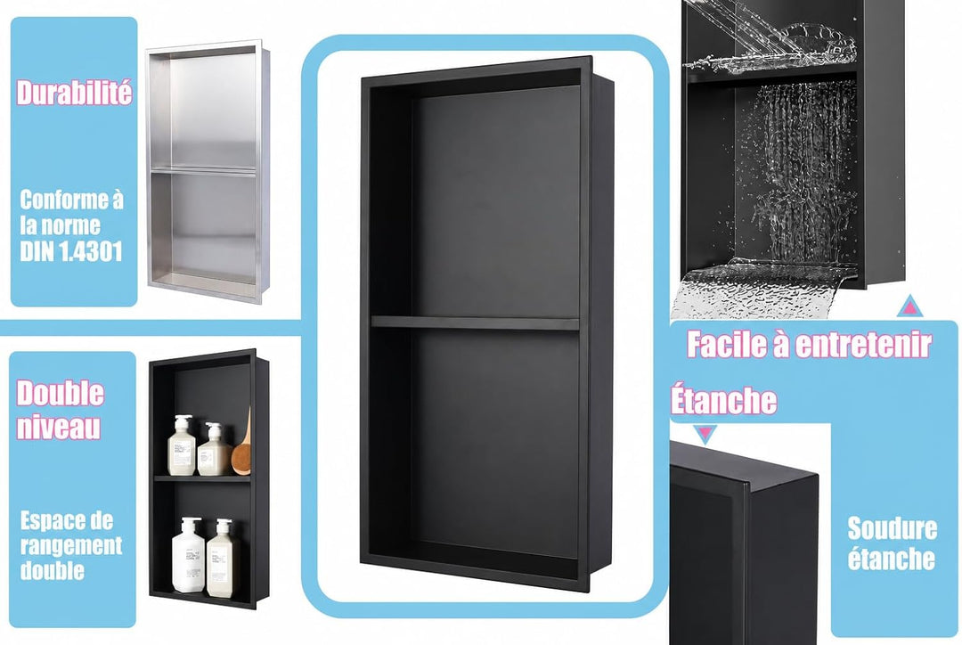 IKITRAEE Edelstahl Einbaunische Badezimmer Wandnische für Dusche，Integrierte Fliesenlose Duschablage