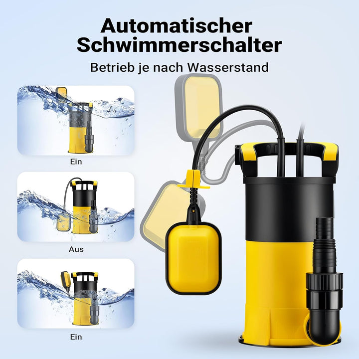Wiltec Tauchpumpe mit Schwimmer 400 W, flachabsaugende Pumpe bis 1 mm, Tiefbrunnenpumpe 5 m Förderhö