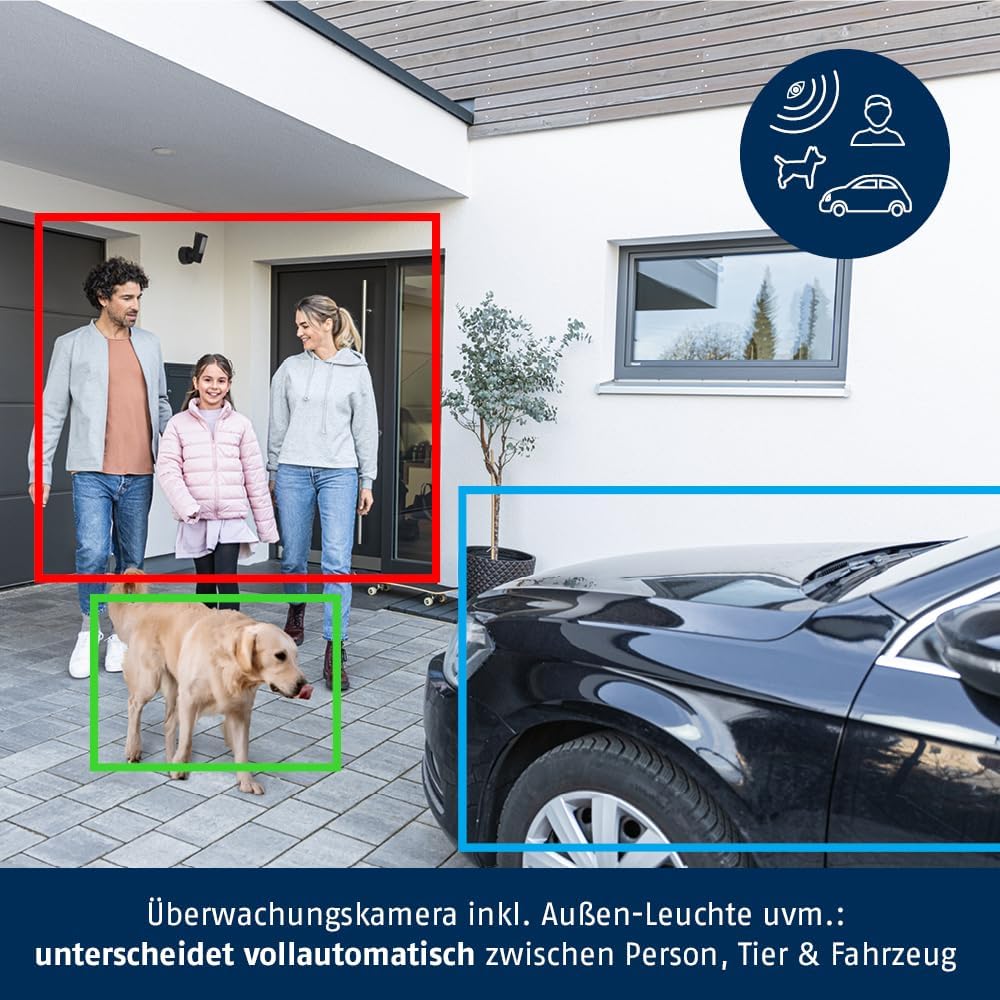 ABUS WLAN Licht Aussen-Kamera (PPIC46520) – Smarte Überwachungskamera mit Aussenleuchte, Personenerk