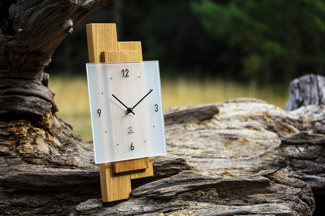 Funkuhr Wanduhr Holz Eichwald Massivholz Eiche Mineralglas (Eiche geölt Funk) Wanduhr Eiche Geölt Fu